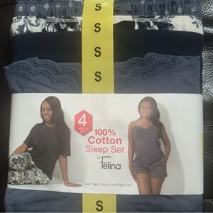Brand New With Tags 4 pieces Felina Navy and White Cotton Pajama Set